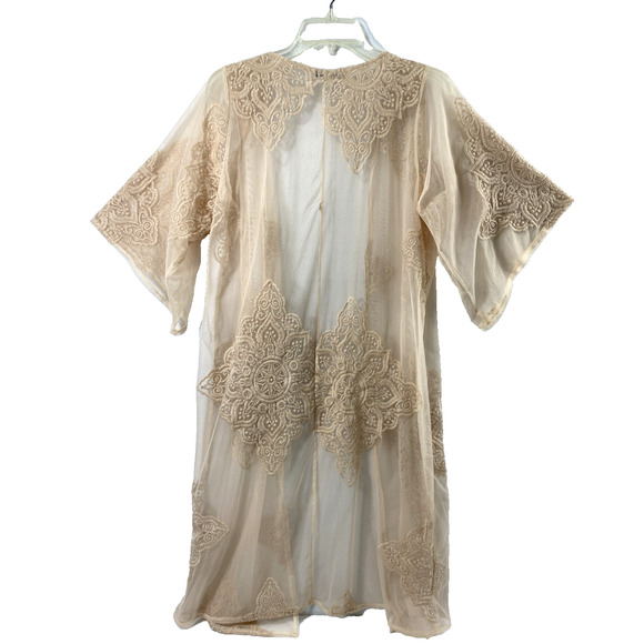 Luna‎ Moon Sheer Duster Womens Small Embroidered Open Front Festival Fairy Sheer - Picture 2 of 10